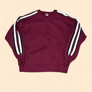 Vintage 2000s Y2K Burgundy White Stripes Russell Athletic Crewneck Sweatshirt L